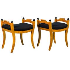 Pair of Antique Swedish Karl Johan Birch Stools, circa 1860-1890 7