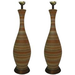 Pair of Mid-Century Modern Striped Pottery Table Lamps 4