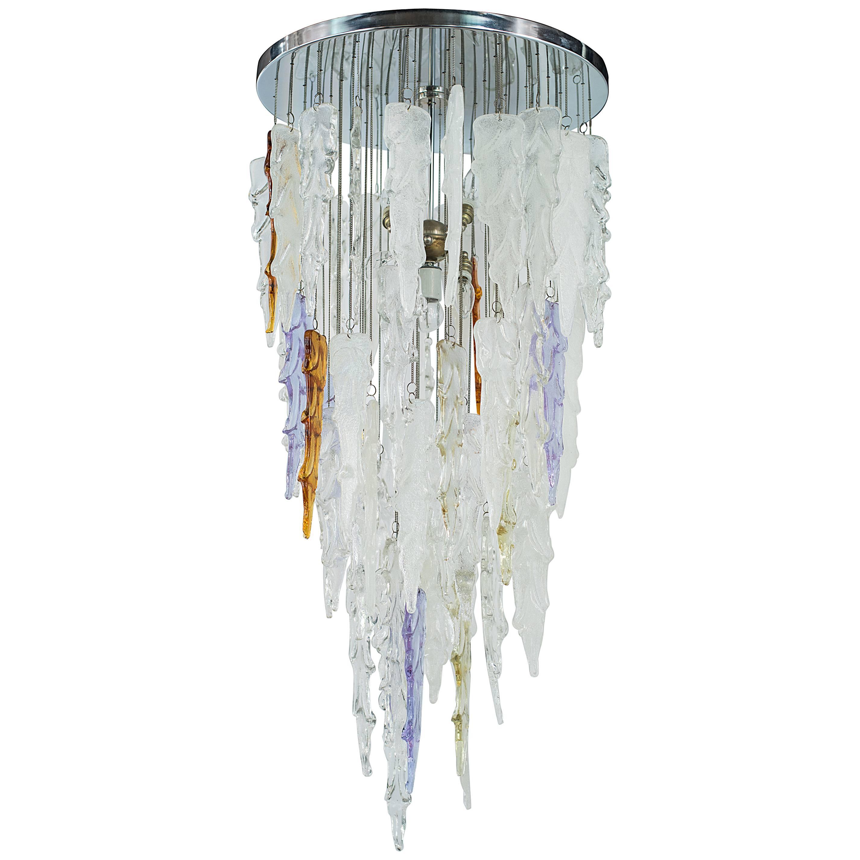 Rare Mid Century Modern Murano Icicle Chandelier by Mazzega
