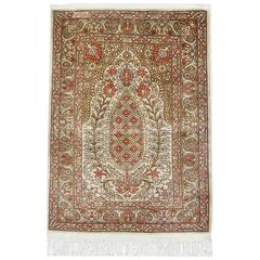 Pure Silk Turkish Herekeh Oriental Rug with Signature in Small Size 