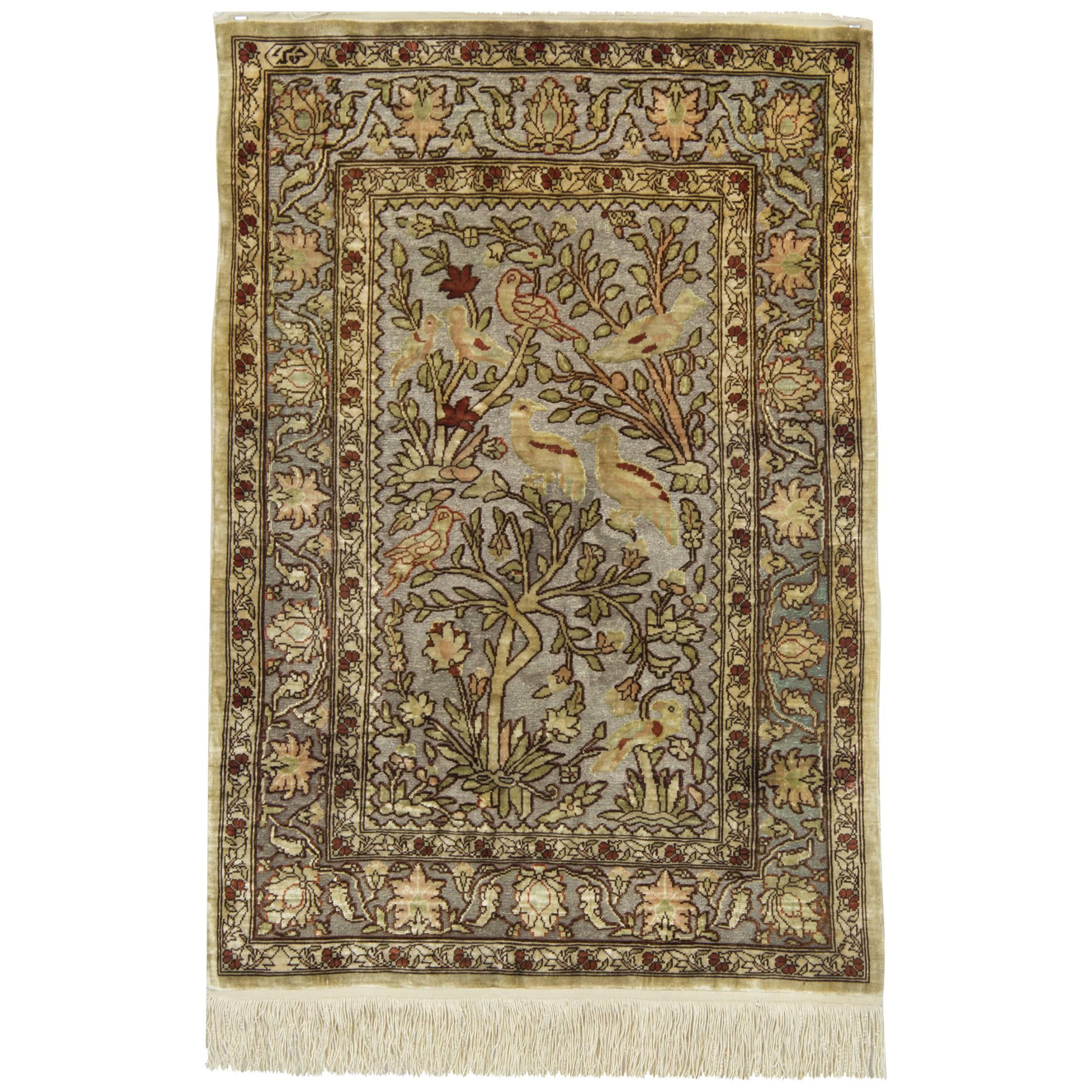 Pure Silk Rugs, Metallic Pictorial Turkish Rugs, Hereke Handmade Carpet