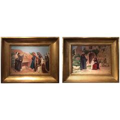 Pair of Oil on Canvas Illustrating Scenes of the Bible, France, circa 1900s