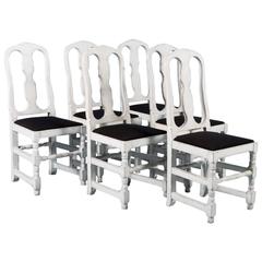 Set of Six Antique Swedish Side Chairs Painted Gray, circa 1820-1840 2