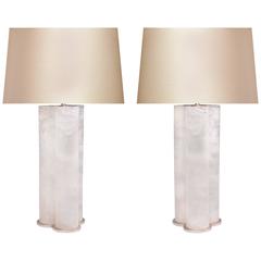 ​​Pair of Tri-Column Rock Crystal Quartz Lamps