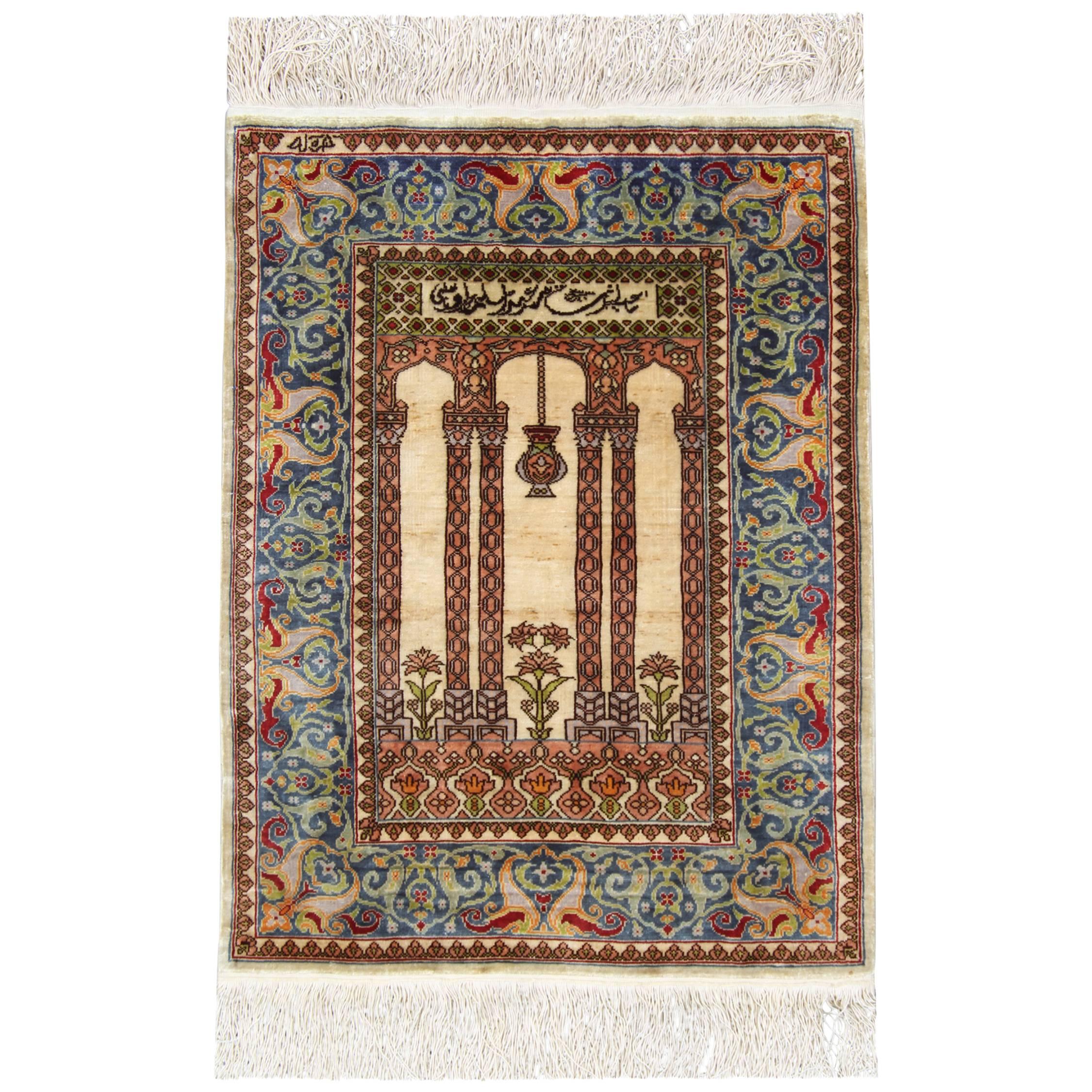 Antique Rug Pure Silk Rugs, Turkish Rugs Herekeh, Handmade Carpet for Sale