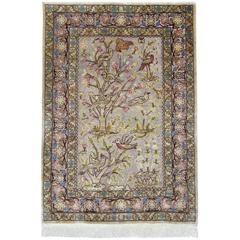 Pure Silk and Metallic Pictorial Hereke Carpet