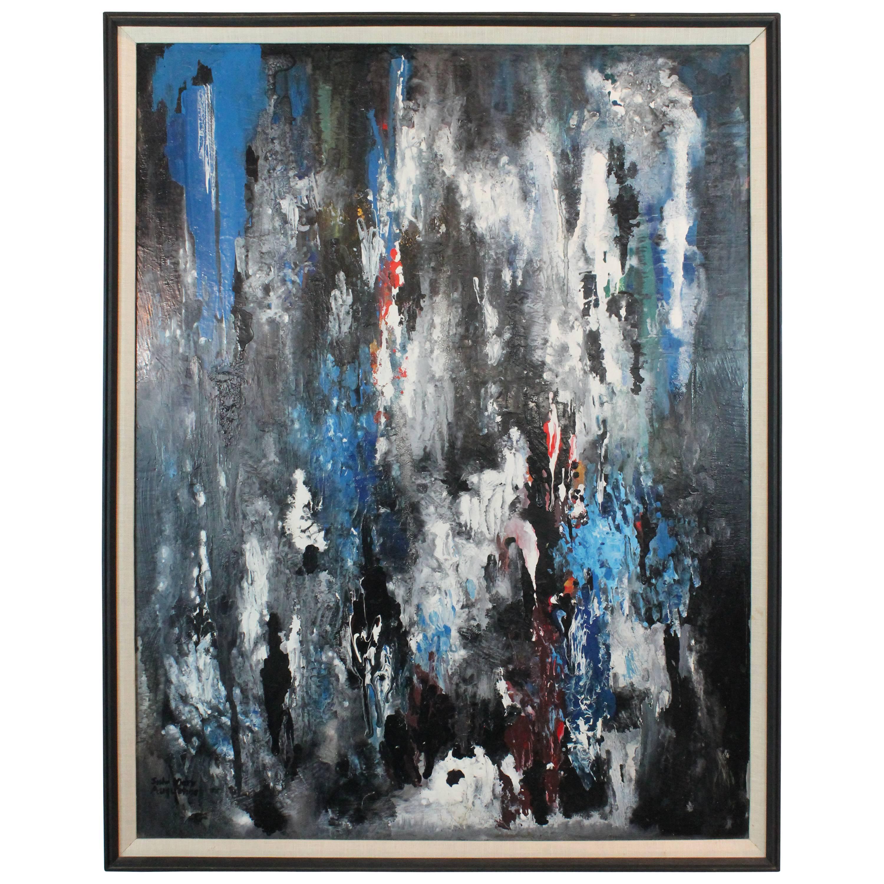 Abstract Mid-Century Modernist Oil on Board For Sale