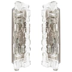Large Kalmar Sconces, Nickel and Ice Glass, 1970