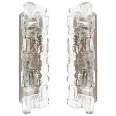 Large Kalmar Sconces, Nickel and Ice Glass, 1970