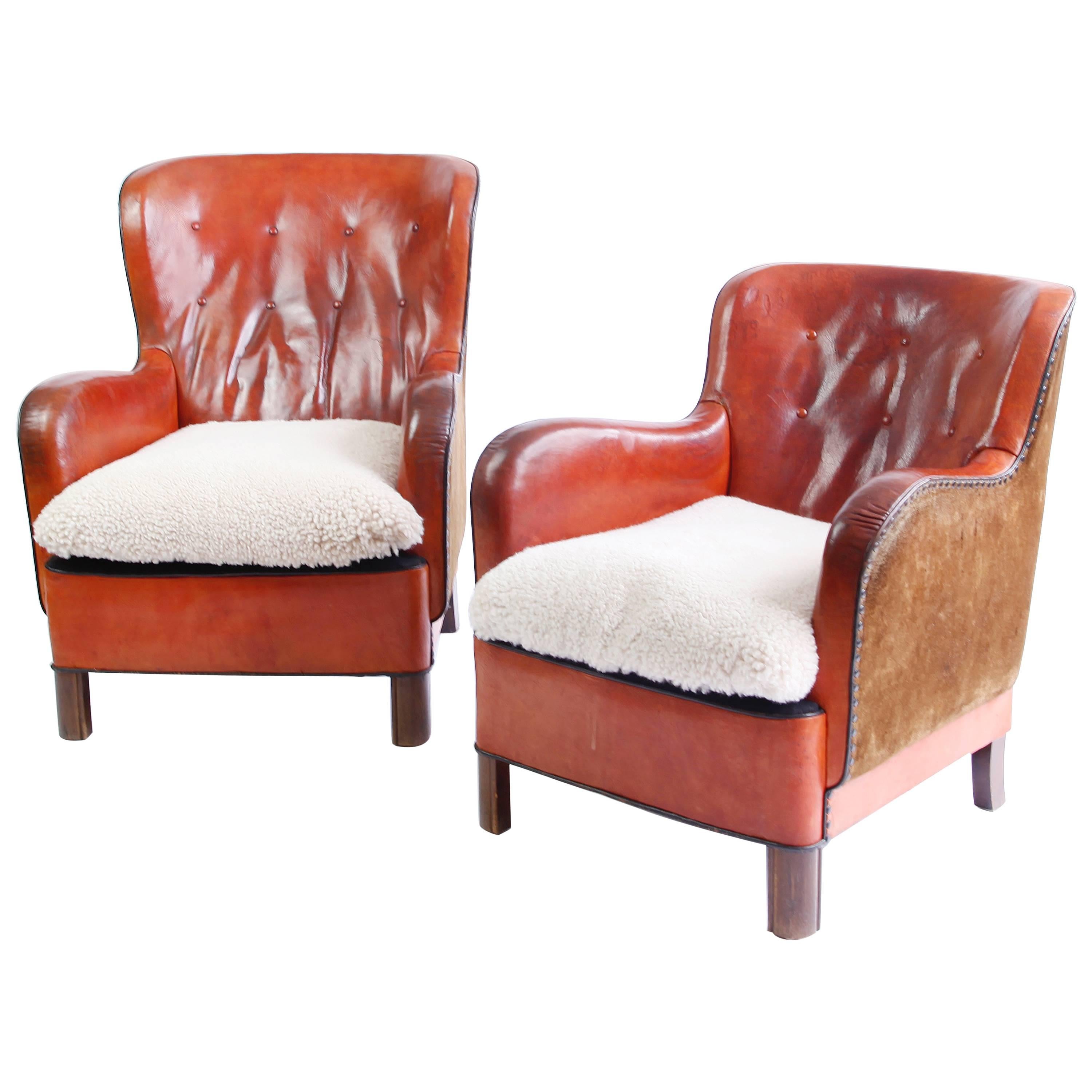 Pair of 1930s Danish Leather Lounge Chairs
