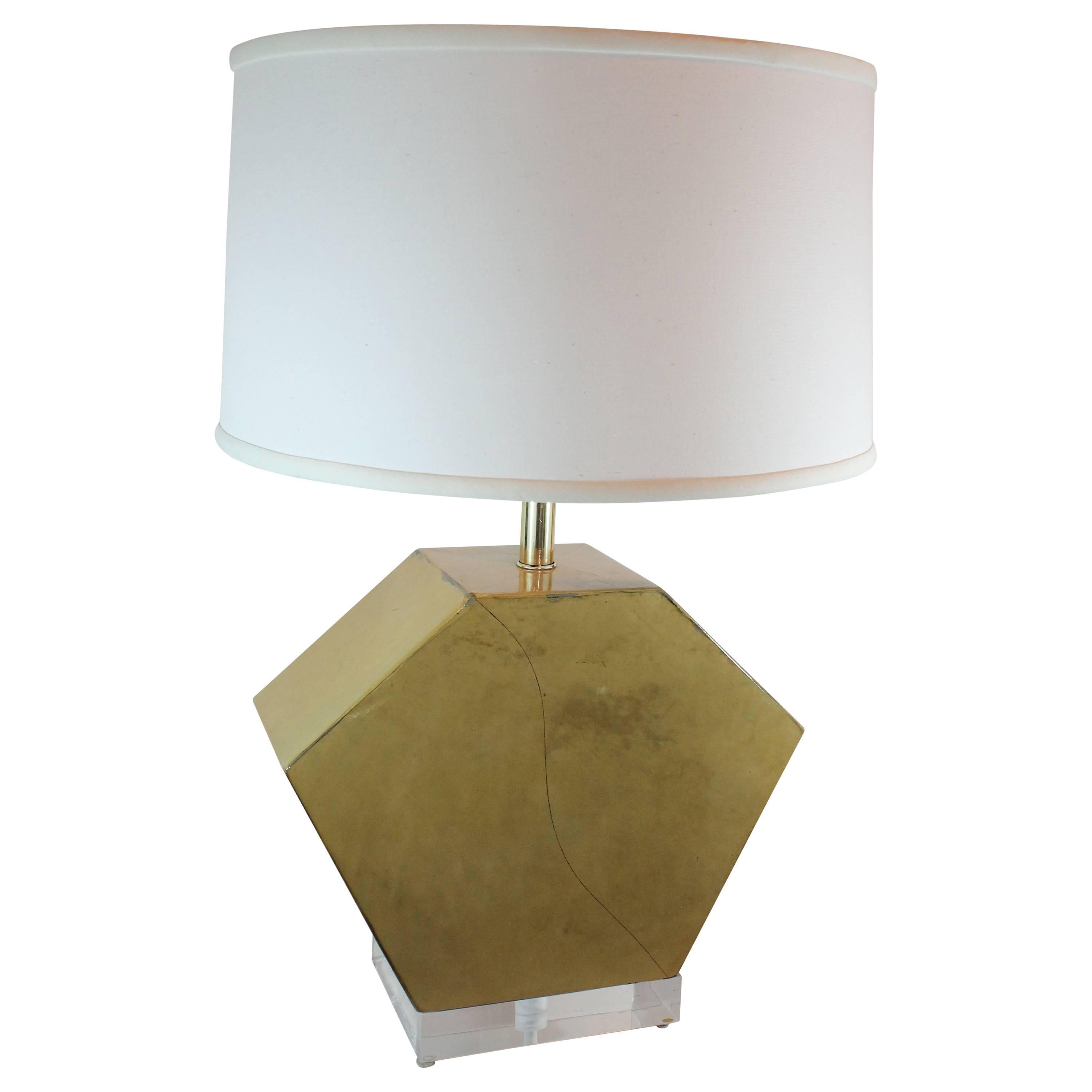 1970s Parchment and Lucite Hexagonal Lamp For Sale