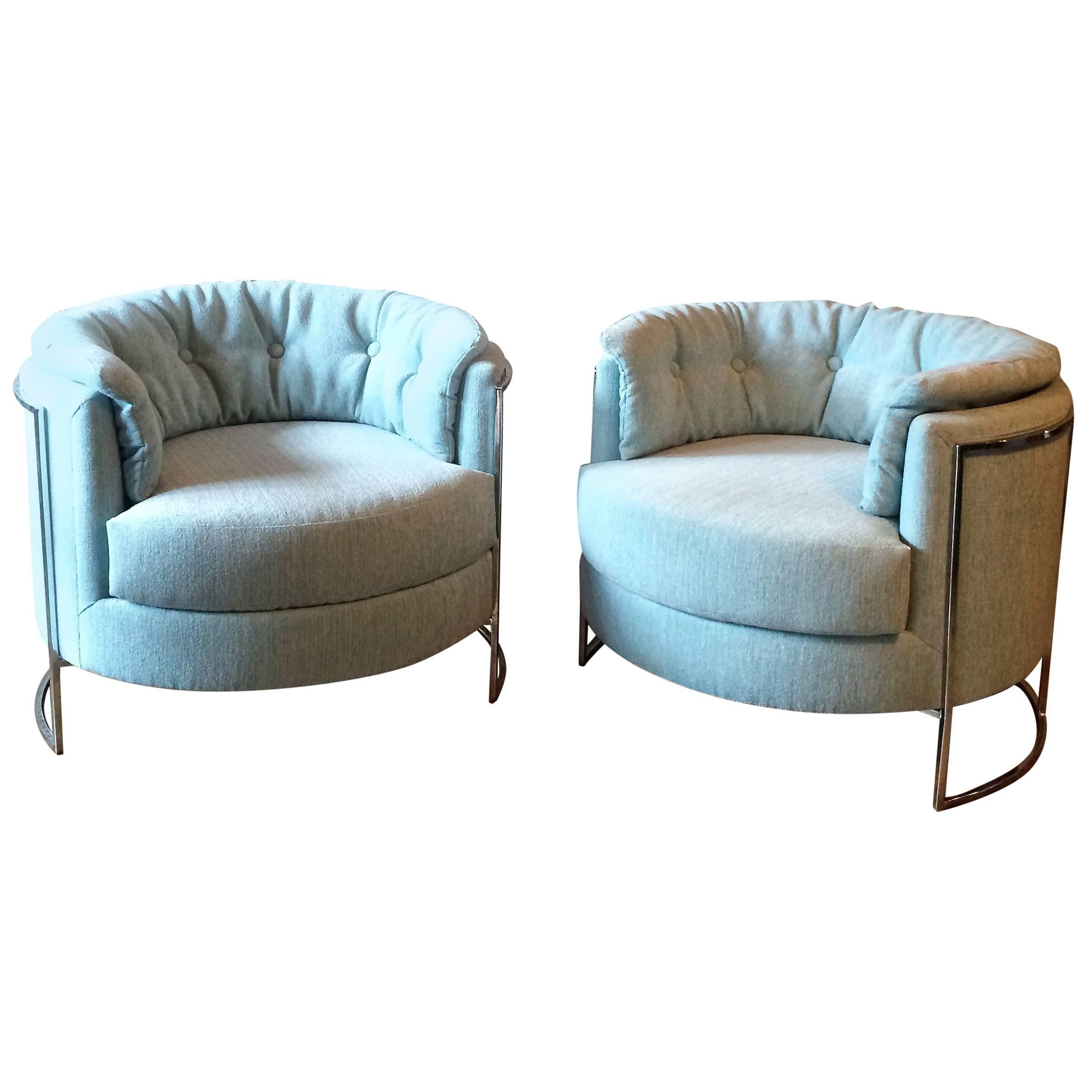 Pair of Chrome Barrel Club Lounge Chairs