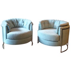 Pair of Chrome Barrel Club Lounge Chairs