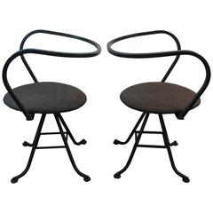Pair of Mid-Century Modern Minimalist Swivel Iron Chairs