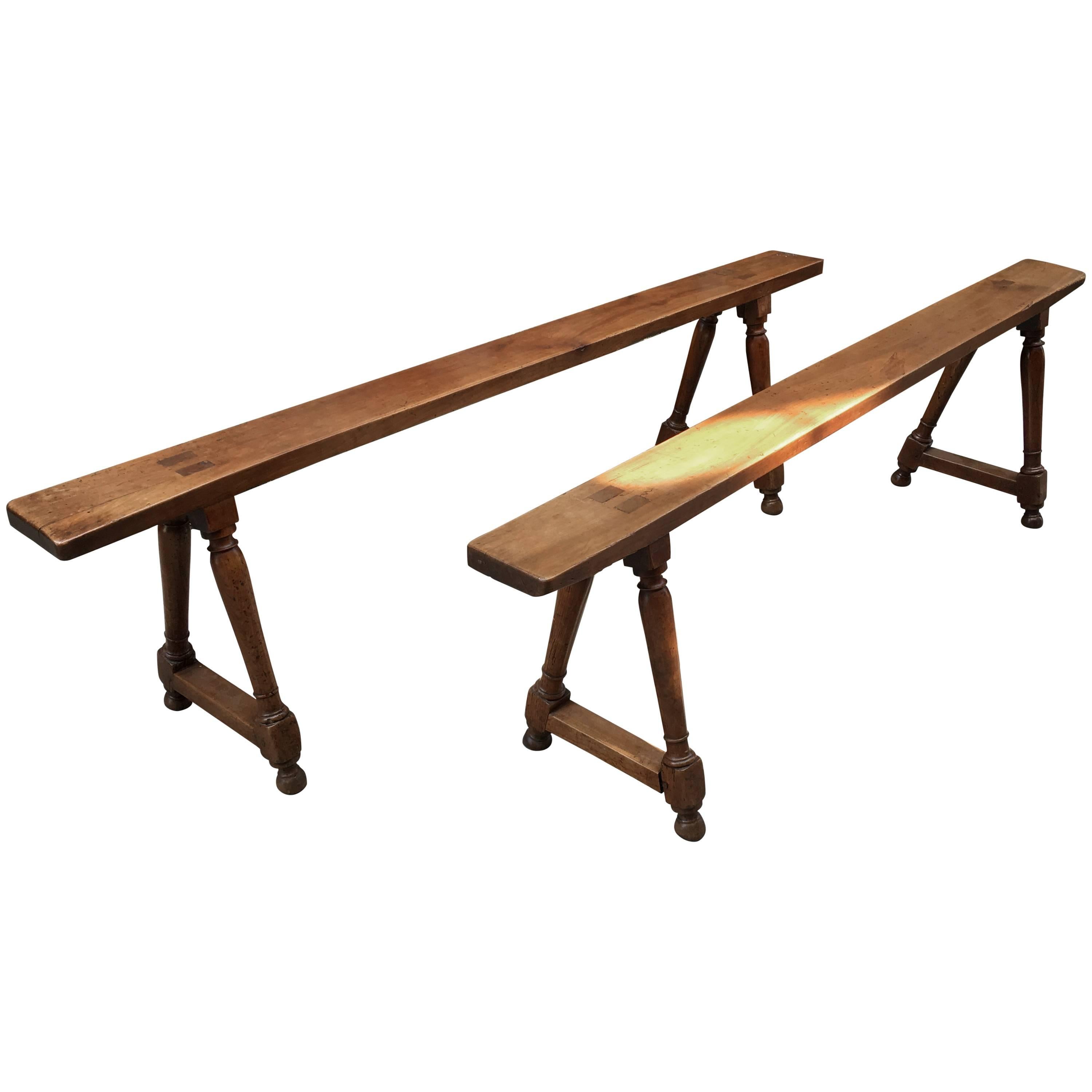 Pair of French 19th Century Walnut Benches
