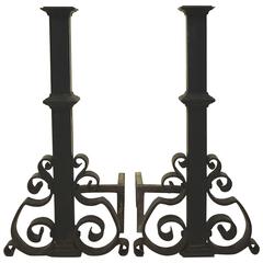 Tall Pair of Cast and Wrought Iron Andirons 6
