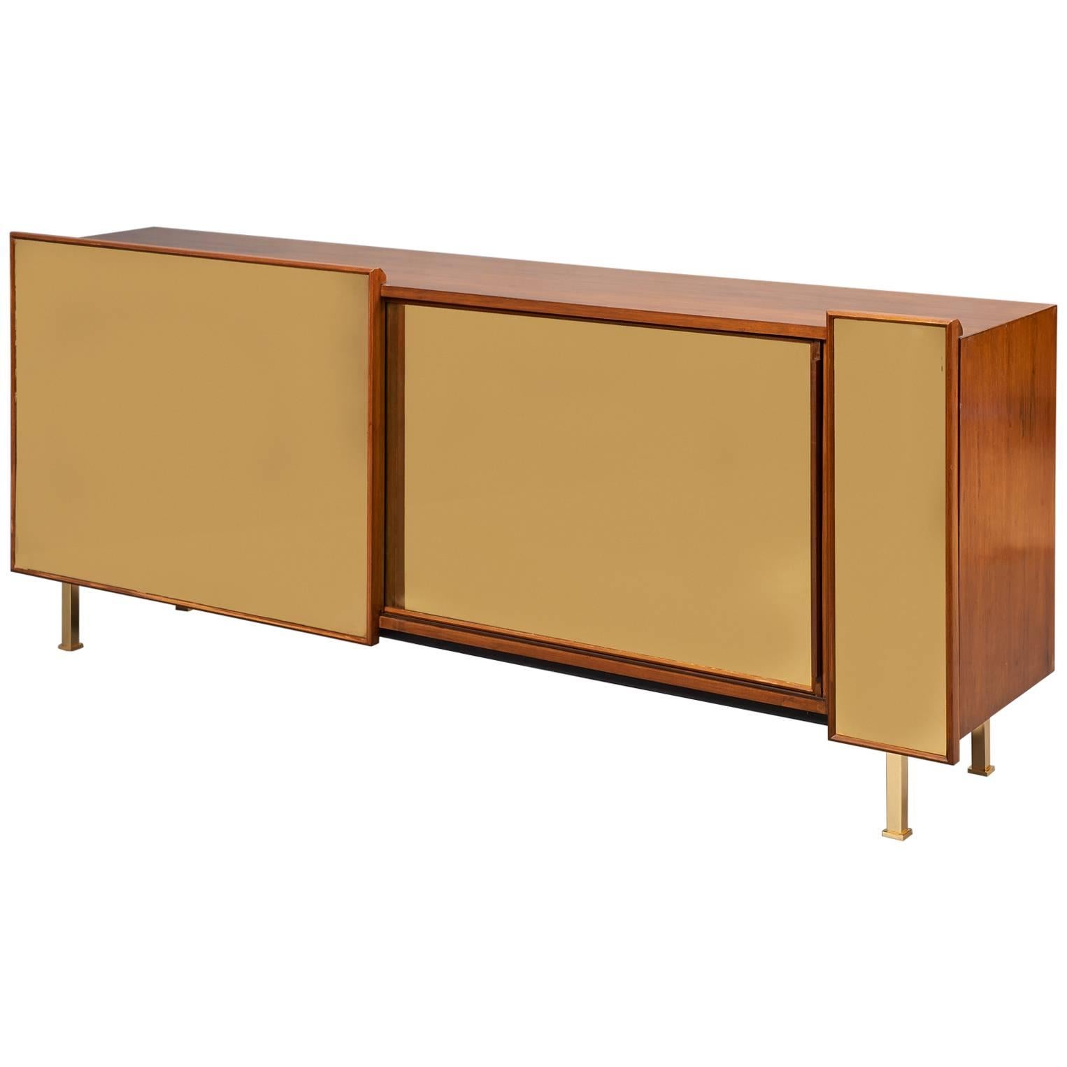 Architectural Asymmetrical Cabinet in Reflective Polished Brass, France, 1970s