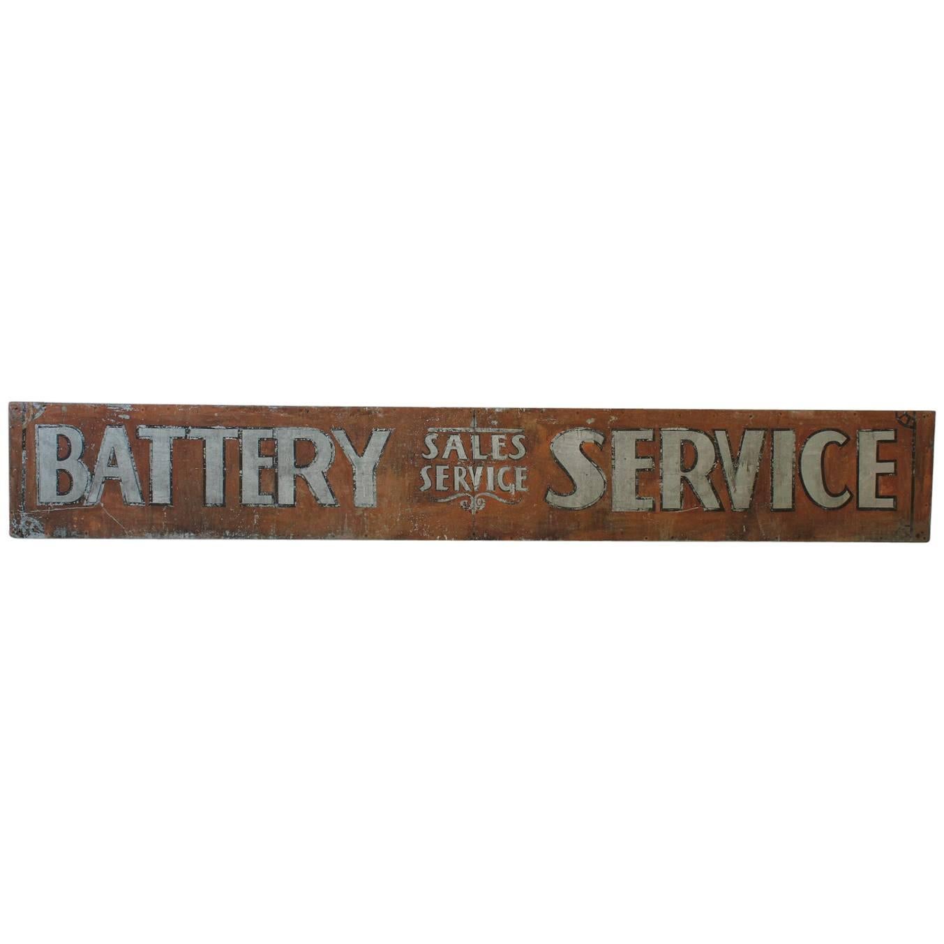 Early 1900s American Hand-Painted Tin Sign "Battery Service" For Sale