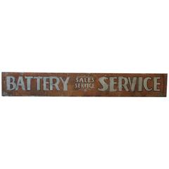 Early 1900s American Hand-Painted Tin Sign "Battery Service"