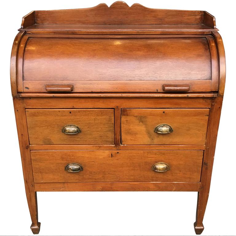 Teak Rolltop Desk With Three Drawers And Slide Out Writing Surface Teak Rolltop Desk With Three Drawers
