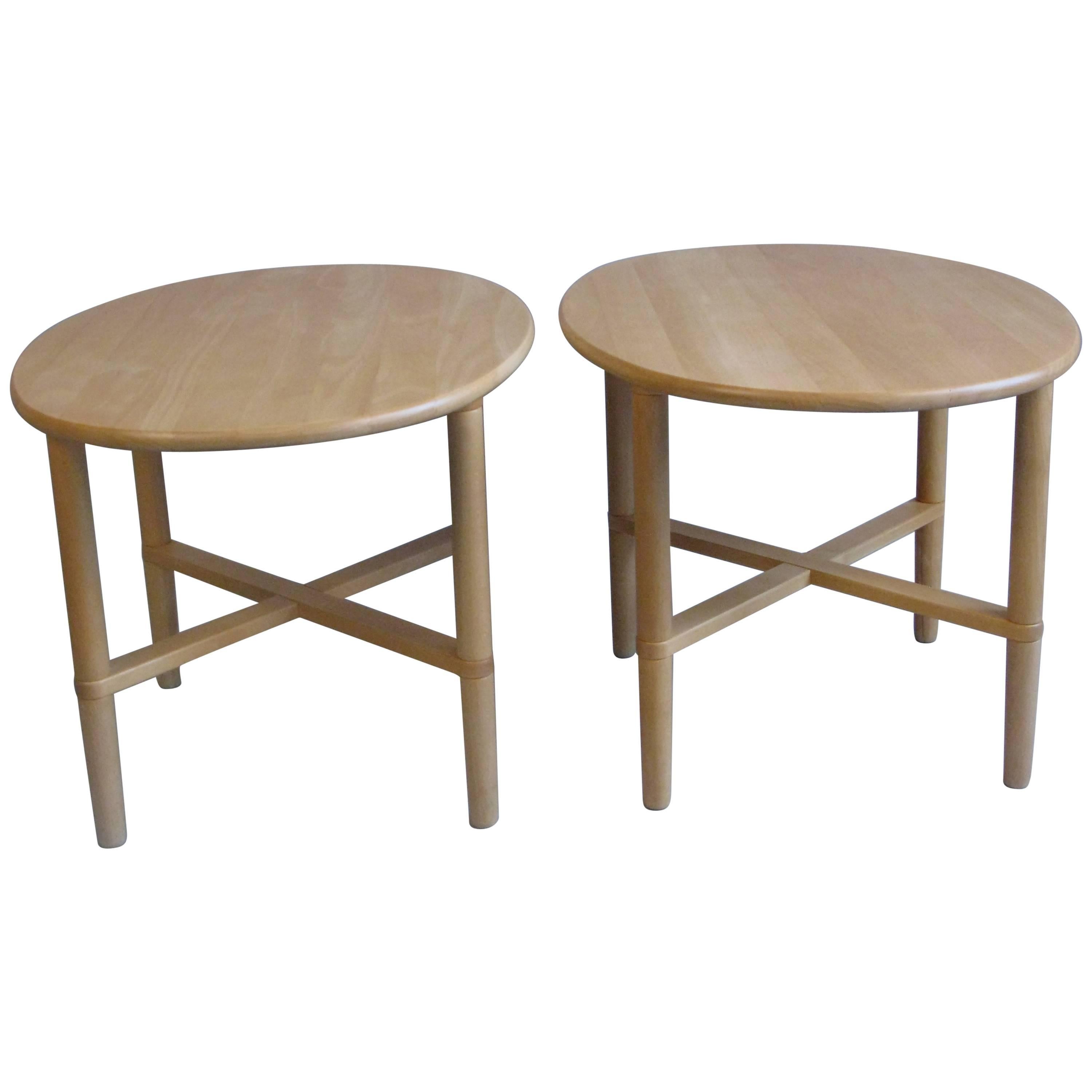 Pair of Oval Handmade Danish End Tables by Haslev For Sale