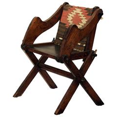 Unusual Patinated Oak Arts & Crafts Side Chair with Vintage Navajo Fabric 2