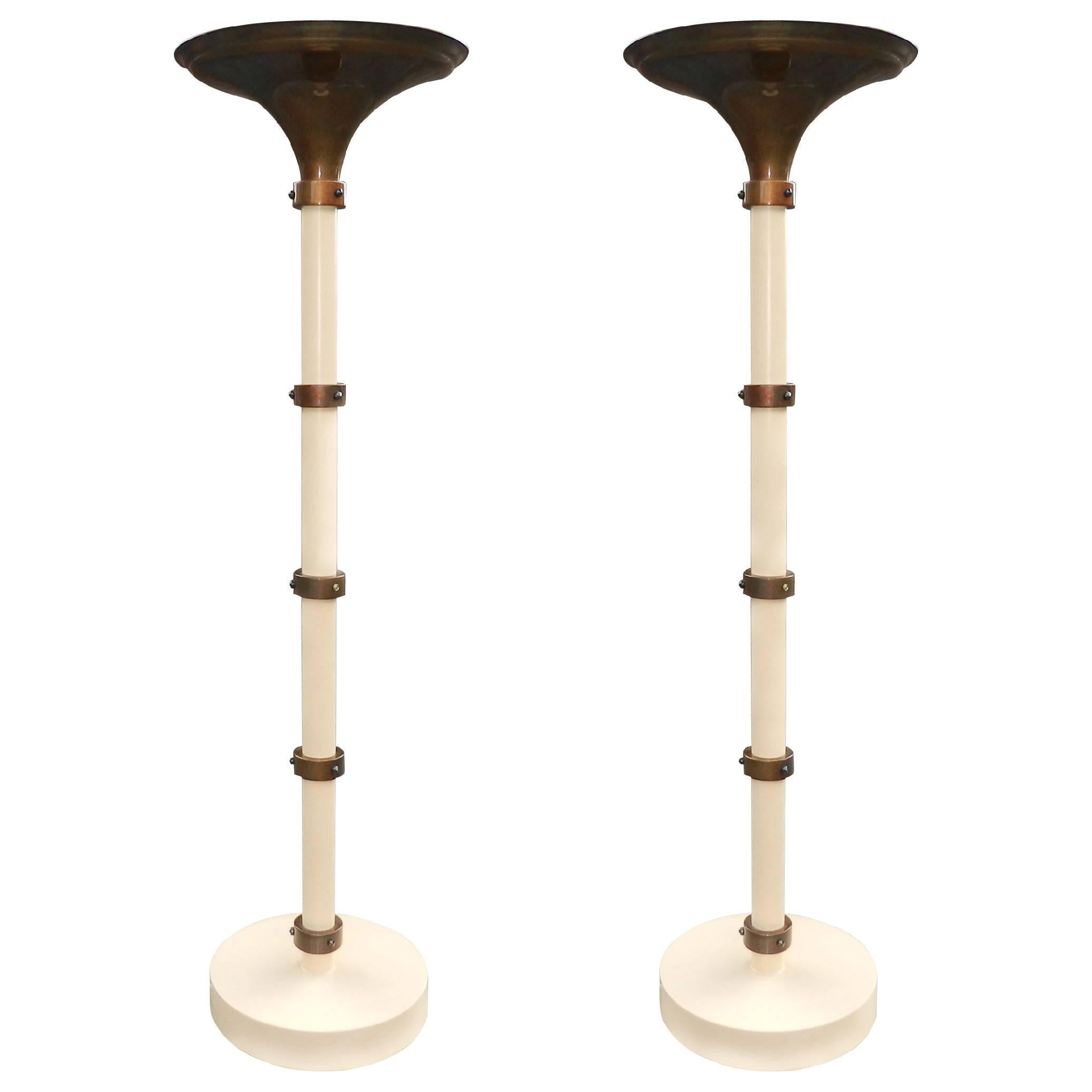 Eugène Printz Inspired Pair of Floor Lamps 1970 by Maison Roméo, Paris For Sale