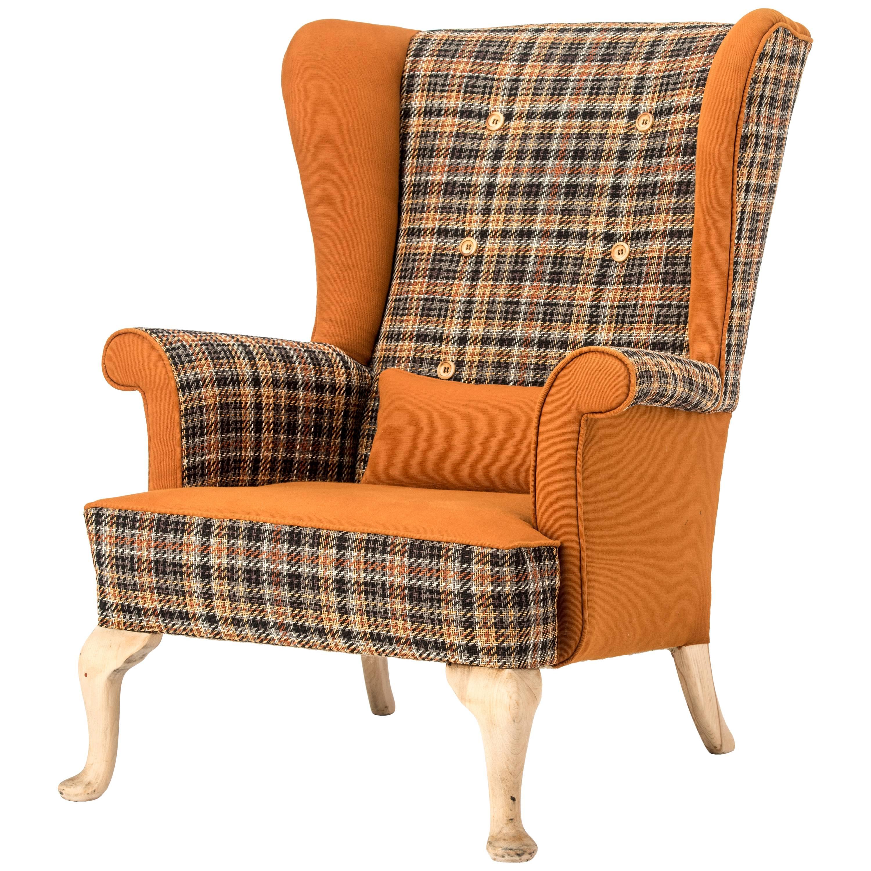 The 'Thunderbird' Parker Knoll Plaid Back Vintage Fireside Wing Chair For Sale