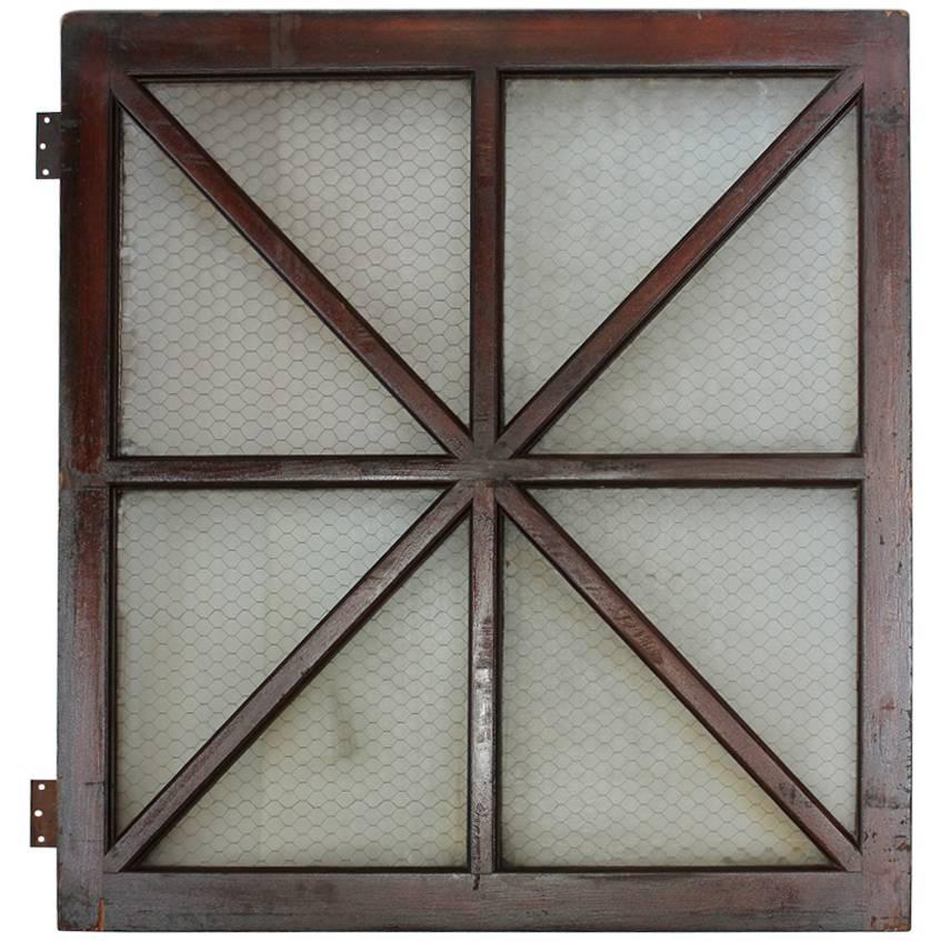 Early 1900s American Wood and Chicken Wire Glass Window, Two Available For Sale