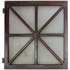 Antique Early 1900s American Wood and Chicken Wire Glass Window, Two Available