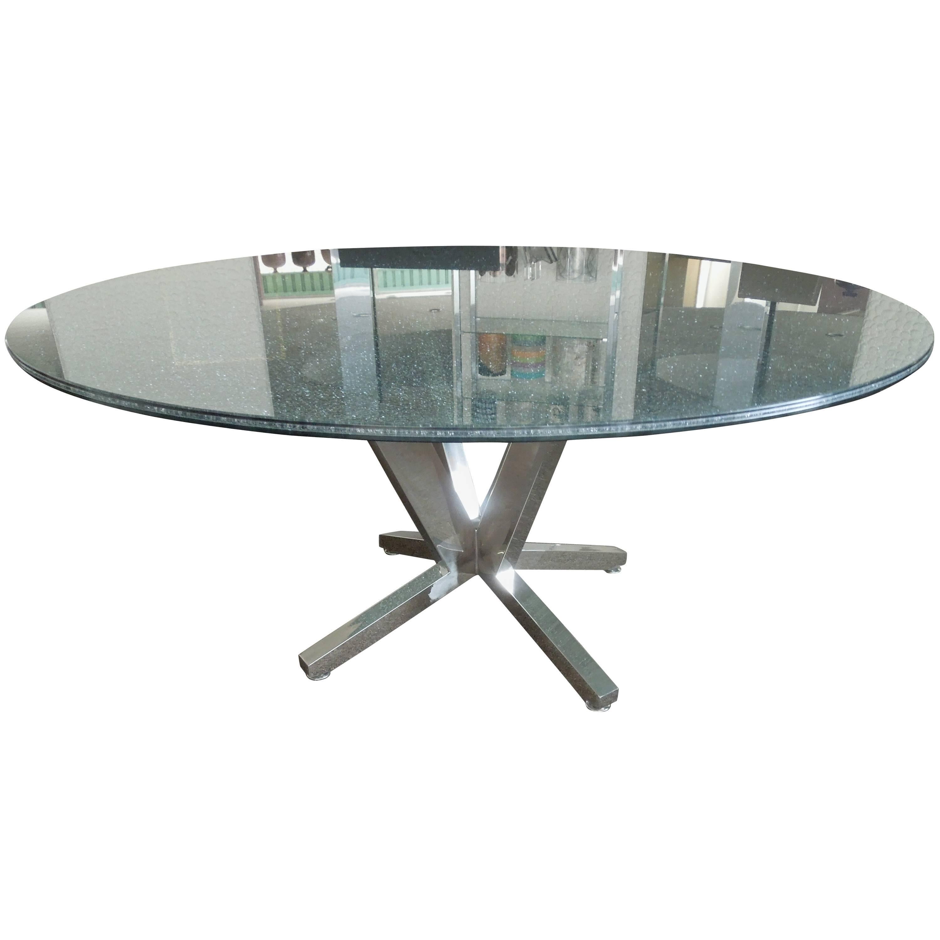 Contemporary Crackle Glass and Chrome Sculptural Dining Table