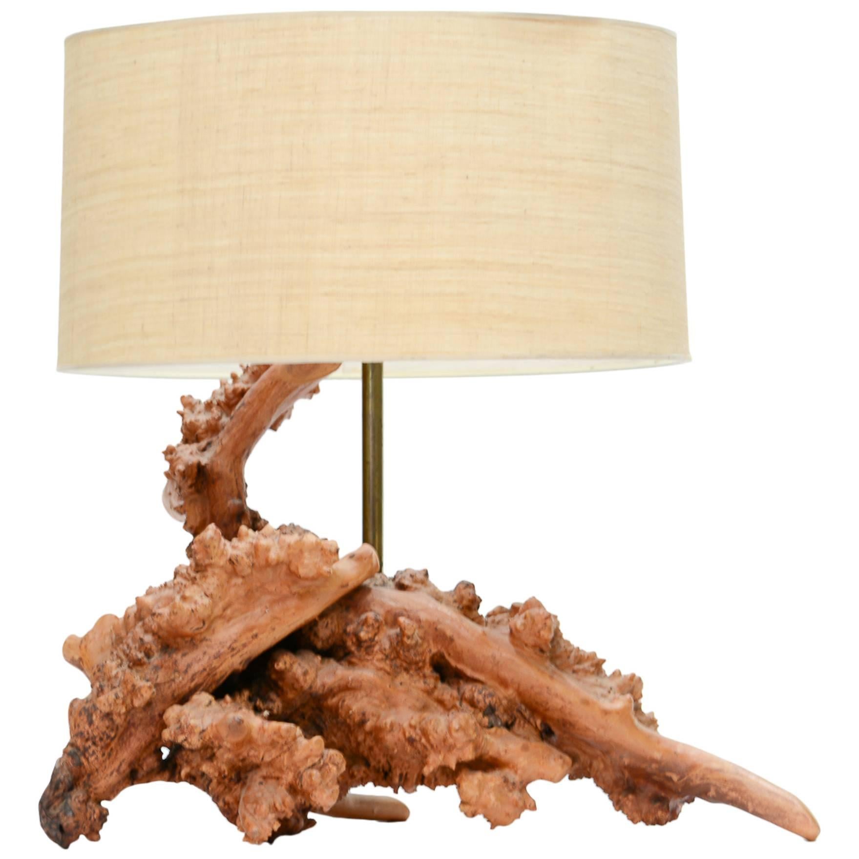 Hippie Chic Monumental Burl Wood Table Lamp