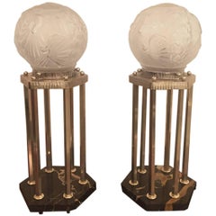 French Art Deco Pair of Table Lamps Signed by Muller Frères