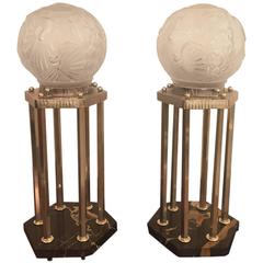 French Art Deco Pair of Table Lamps Signed by Muller Frères 3