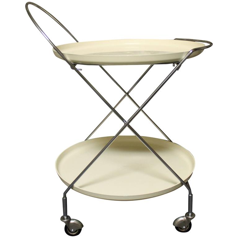 MidCentury Modern Chrome Folding French Bar Cart or Trolley on Wheels For Sale at 1stdibs