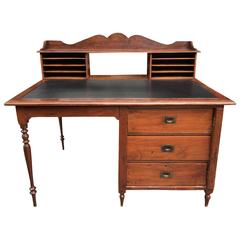 Teak Leather Top Writing Desk with Upper Compartments, circa 1920