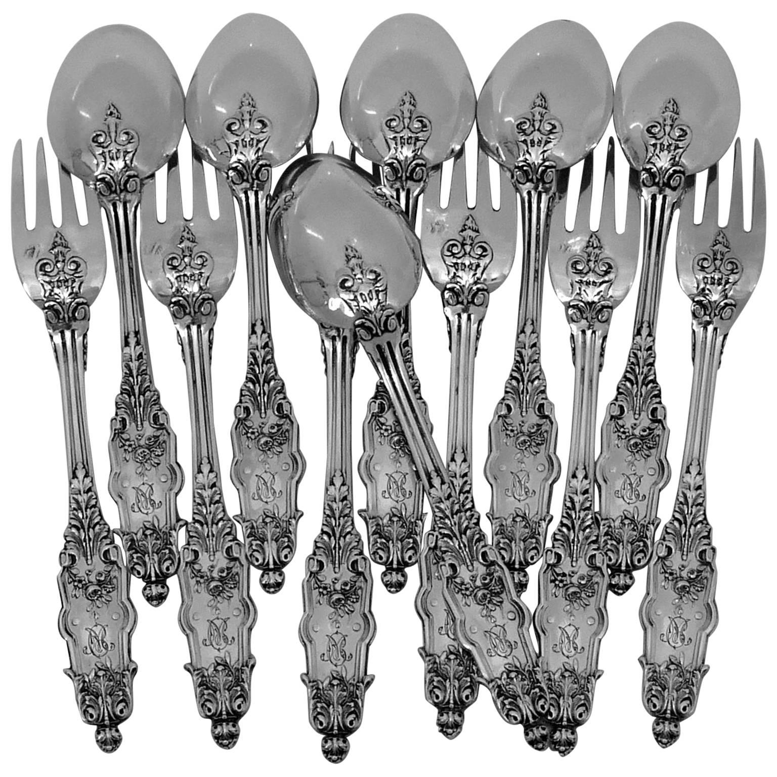 Puiforcat Rare French Sterling Silver Flatware Set of 12 Pieces Acanthus For Sale