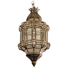 Moroccan Metal and Glass Hanging Candle Lantern