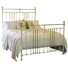 Antique Wide Brass and Iron Bed in Cream, MK81