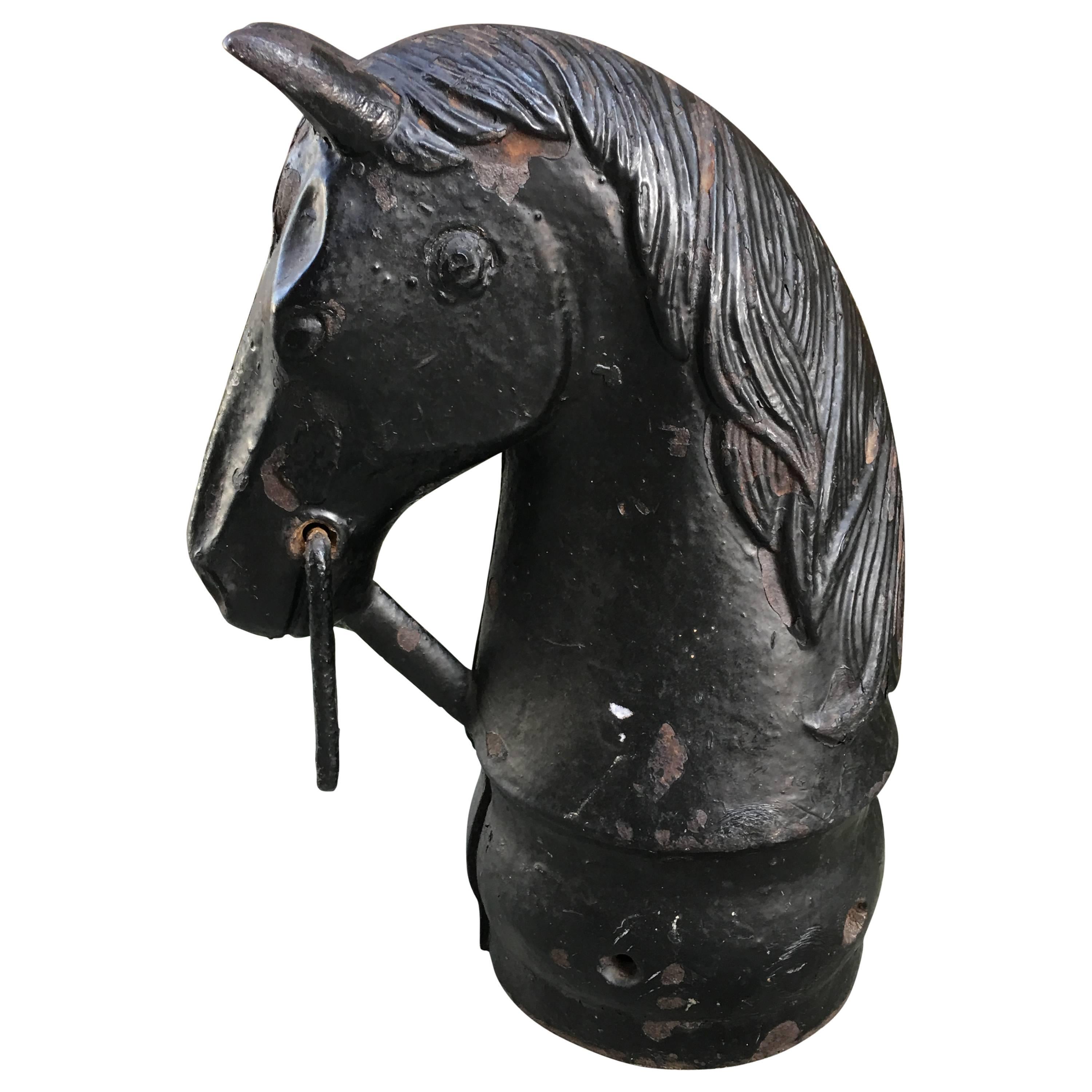 Cast Iron Horse Head Hitching Post from the Late 19th Century