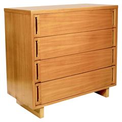 Large Maple Chest of Four Drawers with Glove Handles on Plinth Feet