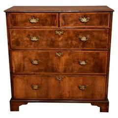 Extremely Unusual Narrow George I Walnut Chest of Drawers