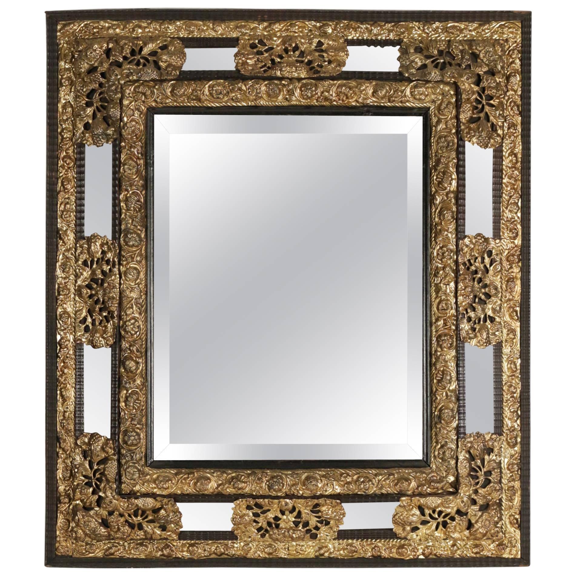 Parclose Mirror from the 19th Century in Gold Gilt Brass and Ebonized Wood