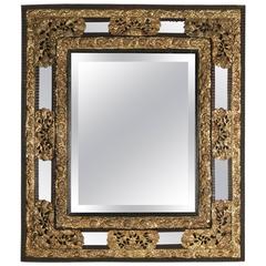 Parclose Mirror from the 19th Century in Gold Gilt Brass and Ebonized Wood