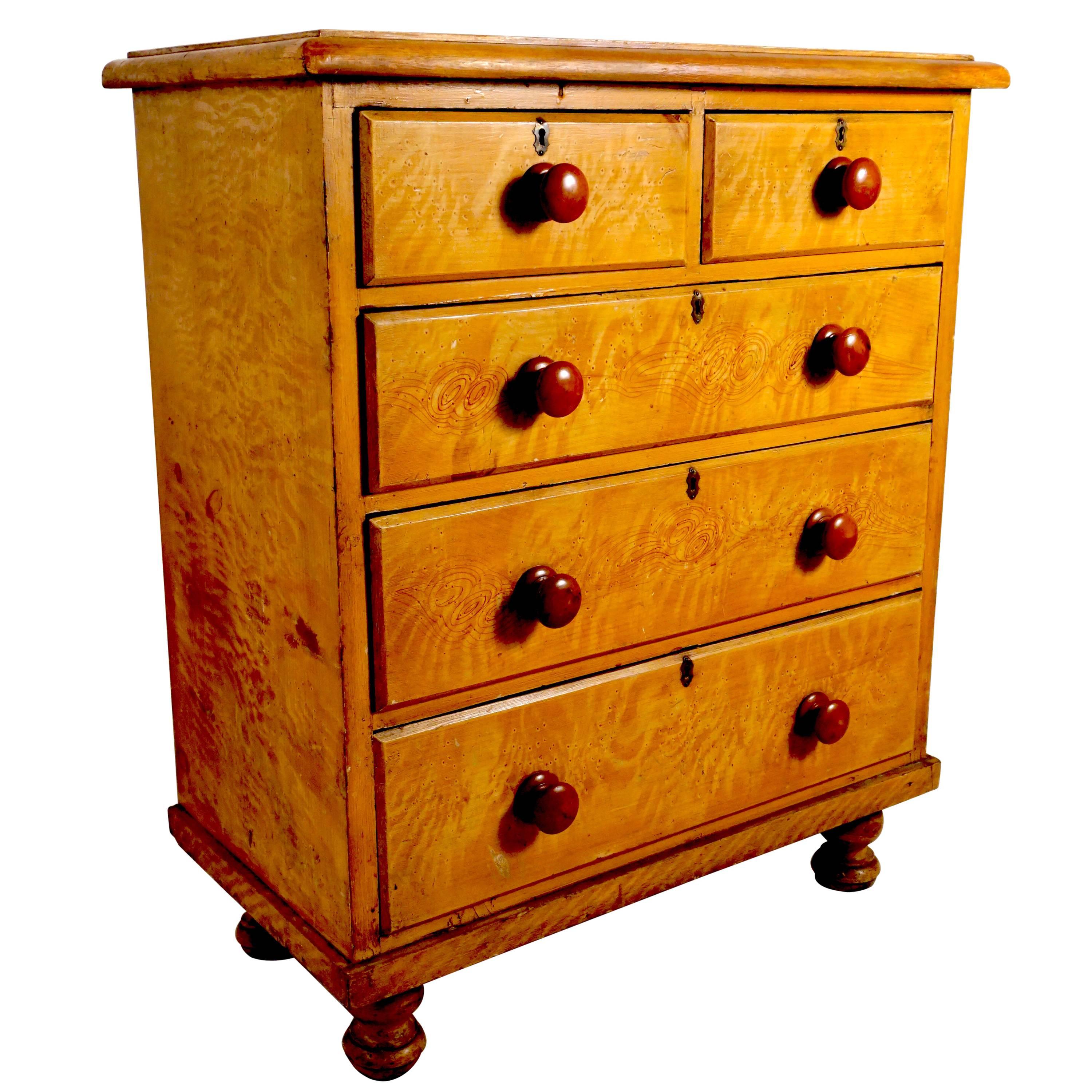 Lovely French Grain Painted Chest with Five Drawers