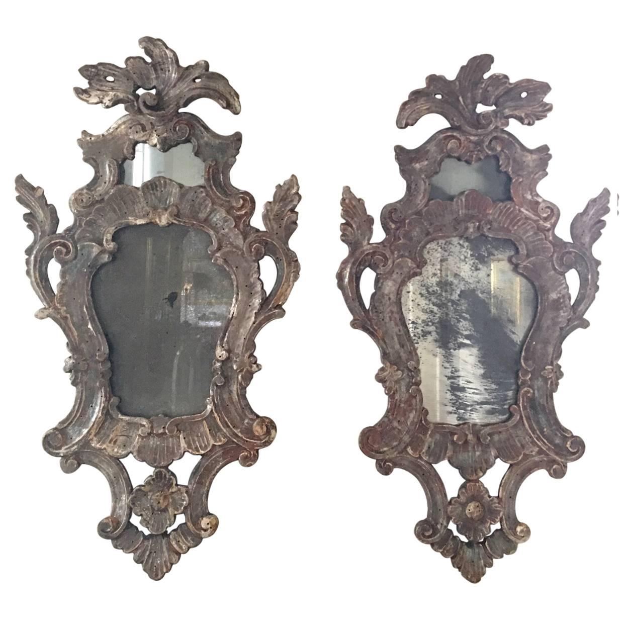 Pair of 19th Century Italian Silver Leaf Mirrors For Sale