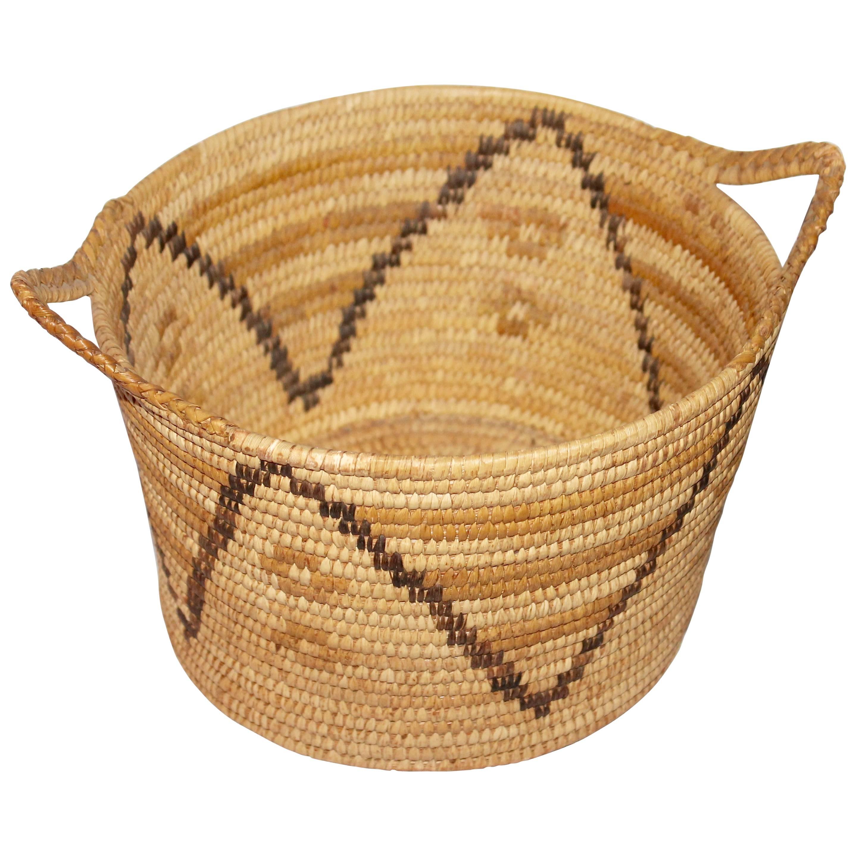 Unusual Double Handled Papago Indian Basket For Sale