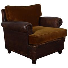 French Leather Upholstered and Velvet Club Chair