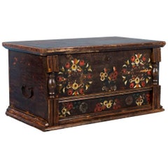 Antique Hungarian Trunk with Original Brown, Red and Yellow Paint, circa 1840