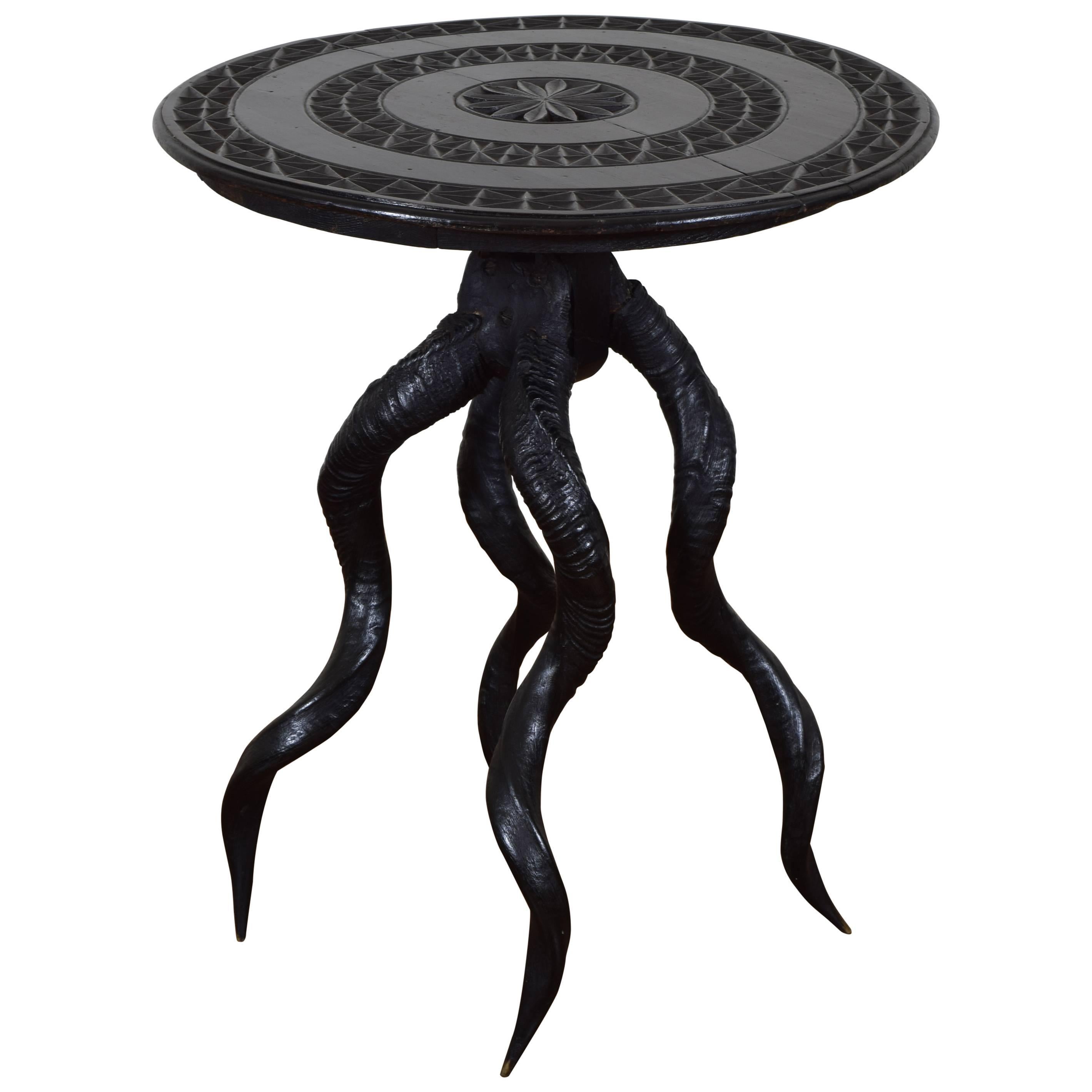 Italian Carved Wood and Kudu Horn Table, Early 20th Century at 1stDibs